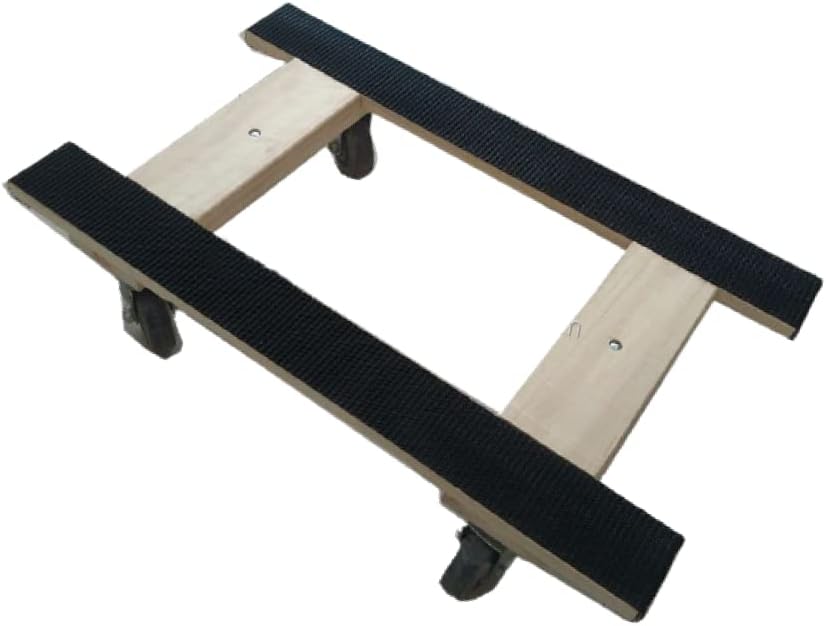 Heavy Duty American Oak Furniture Dolly 4 Wheels with Full Length Rubber Tread Dual Rail 18 X 30 with 4 Inch CASTERS O254788