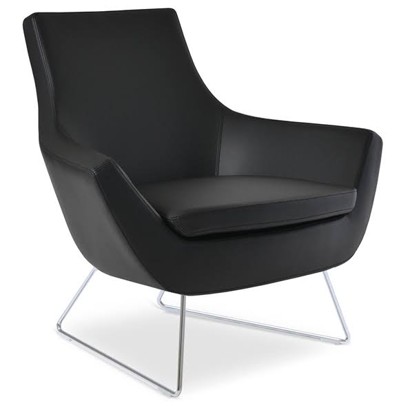Black Leatherette Arm Chair with Chrome Wire Base B707