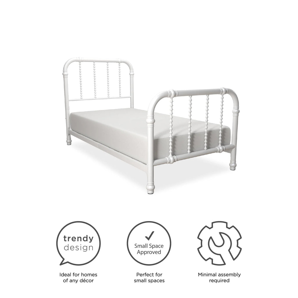 White Twin Metal Bed Frame with Headboard Z9982