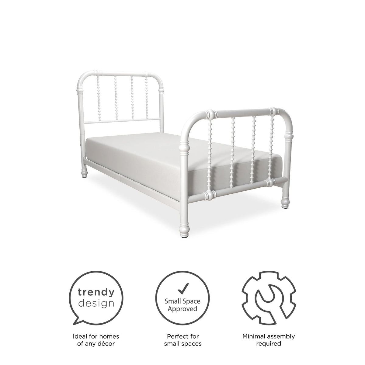 White Twin Metal Bed Frame with Headboard Z9982