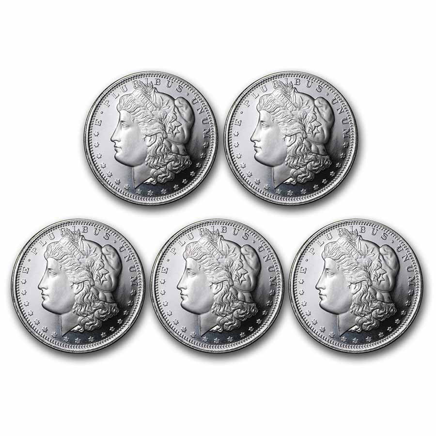1 oz Silver Round Morgan Dollar Design Lot of 5 M4771