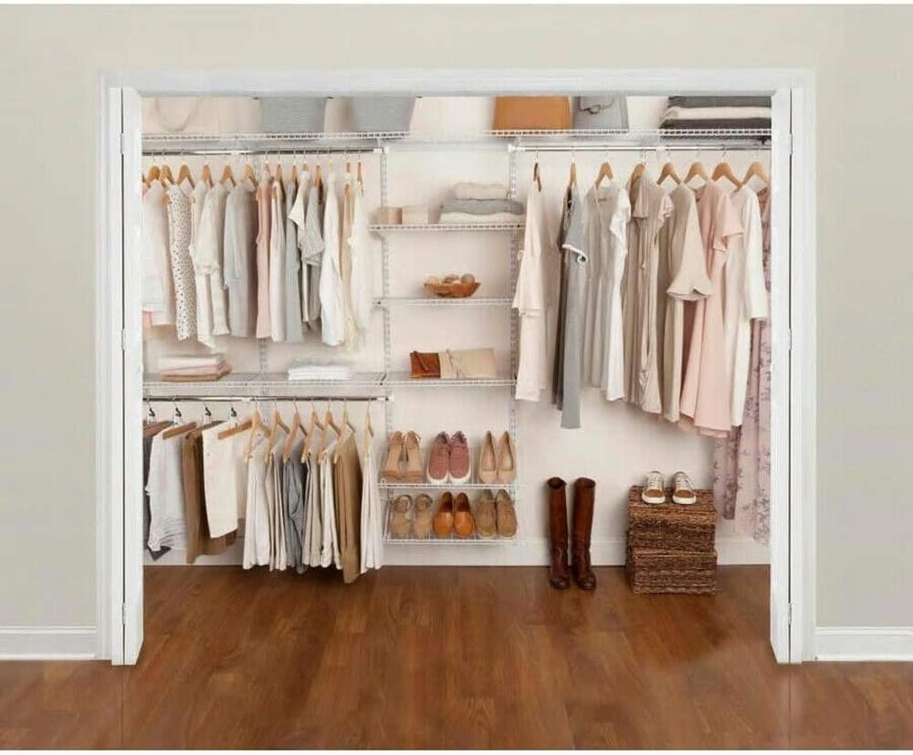 White Wire Shelving Kit with Expandable Shelving and Telescoping Rods I3721