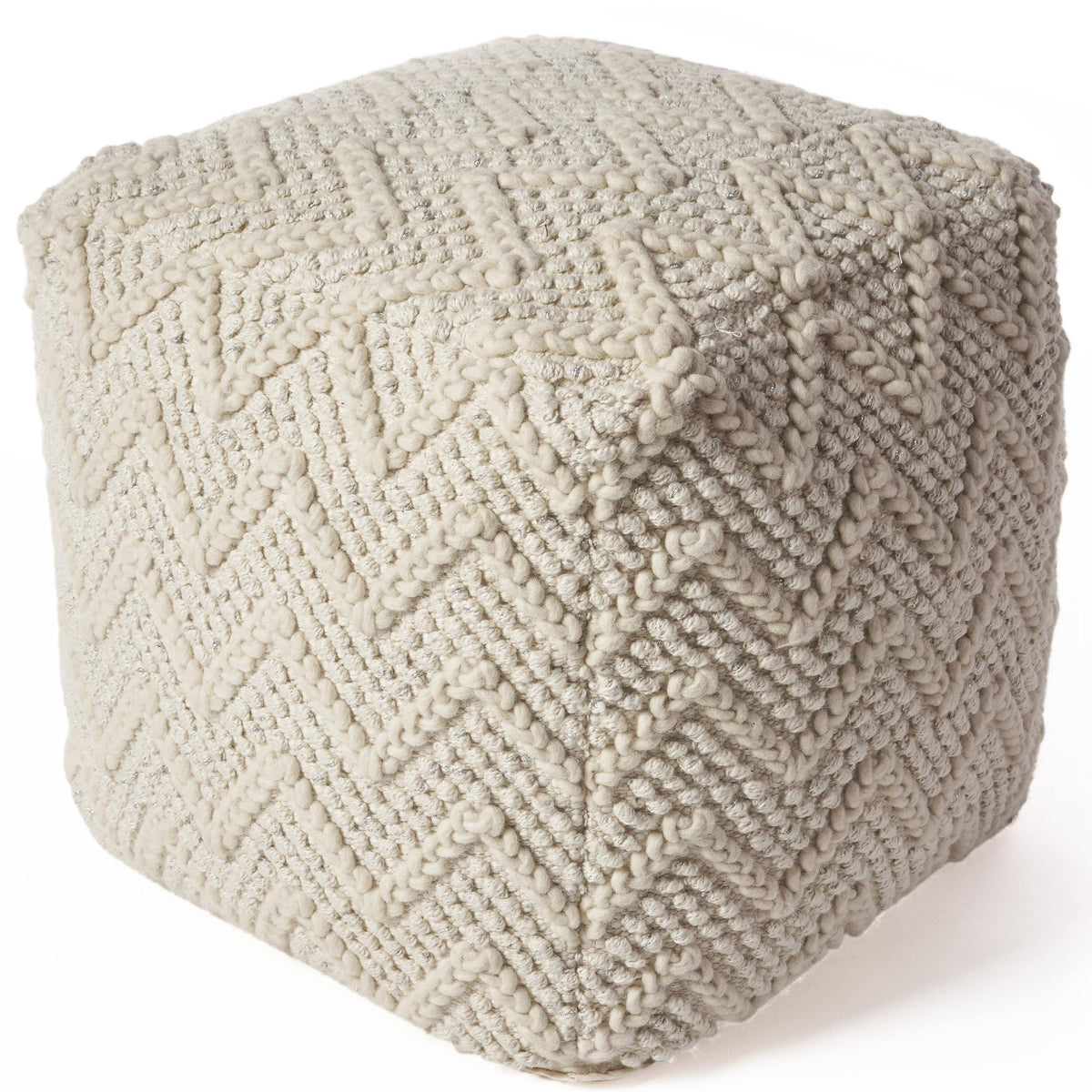 Ivory Chevron Cable Pouf D1226