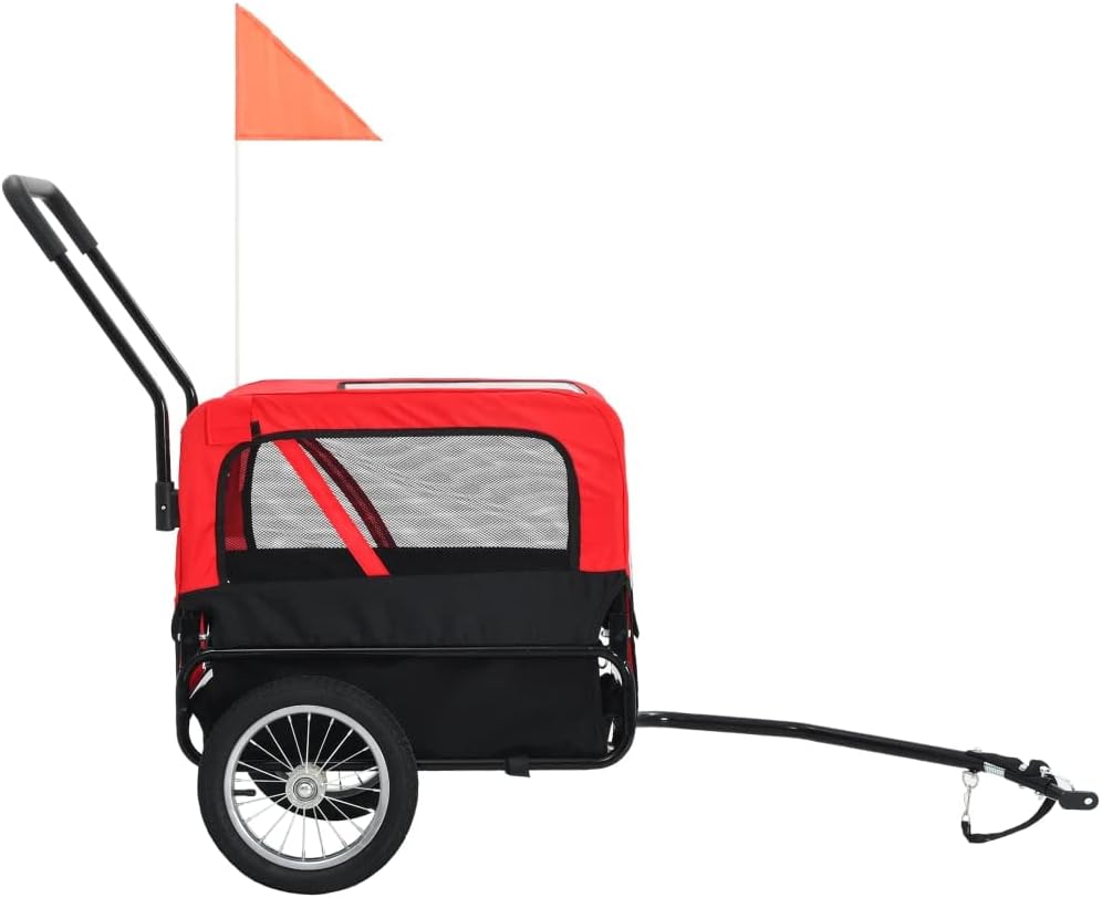 Red and Black Folding Dog Bike Trailer and Jogging Stroller T955637