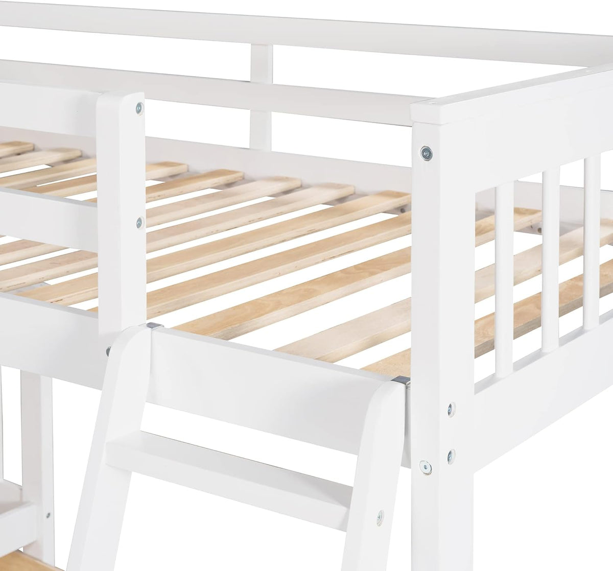 White Wooden Triple Bunk Bed With Stairs And 3 Storage Drawers P913