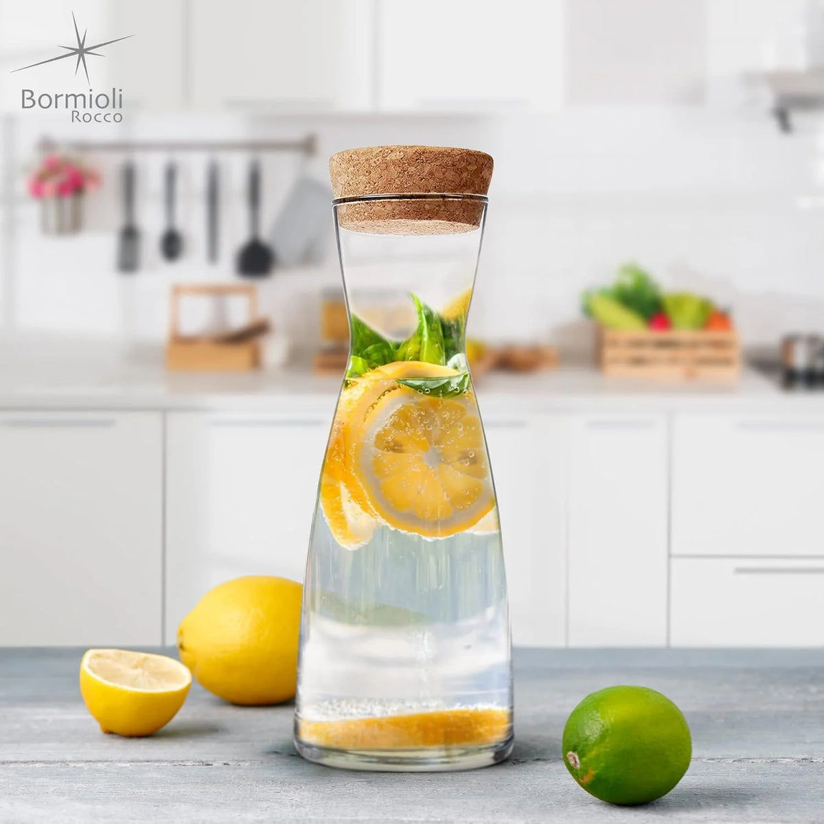 Set Of 2 Glass Carafe With Cork Lid, 36.5 Oz F5901