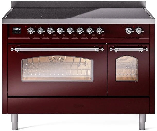 48 Induction Range with Electric Oven in Burgundy with Chrome Trim R191