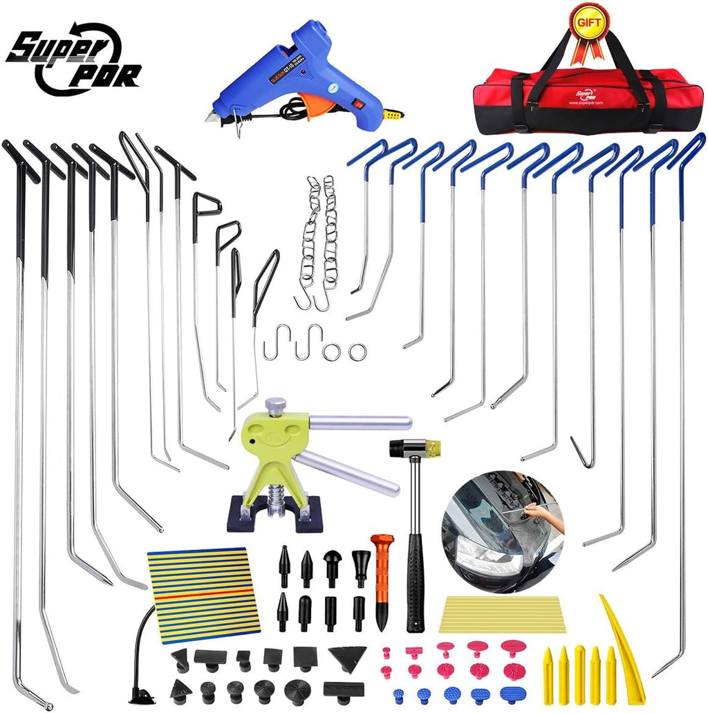 68 Pcs Auto Body Paintless Dent Removal Tools Kit LED Reflect Light Board Dent Lifter Bridge Puller Set H4174