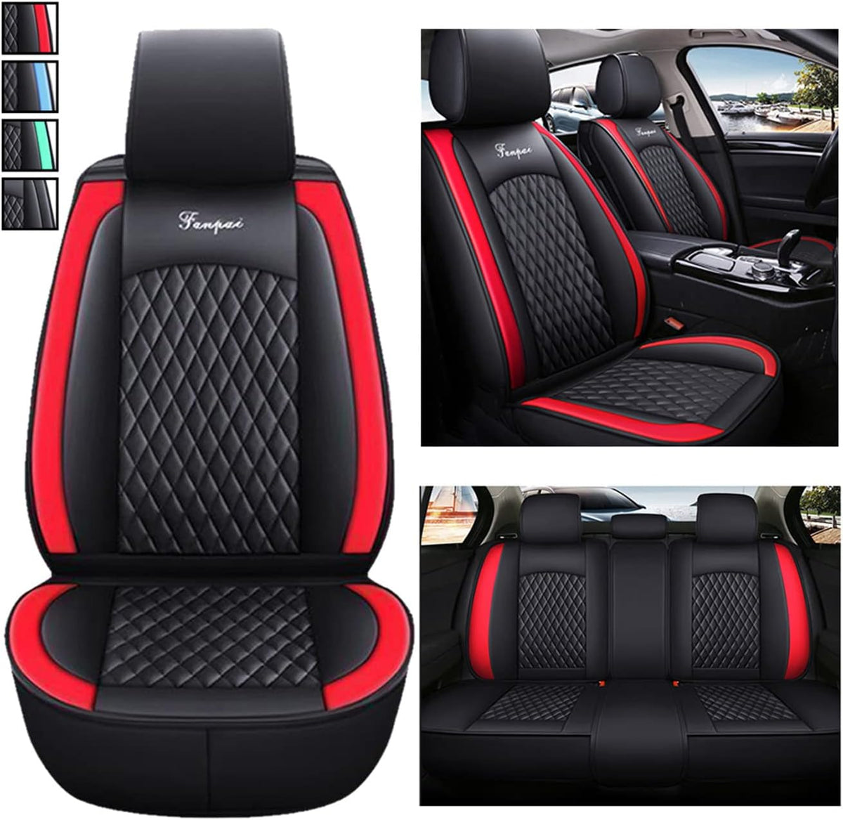 Black Blue Waterproof PU Leather Car Seat Cover Protector Pad L625