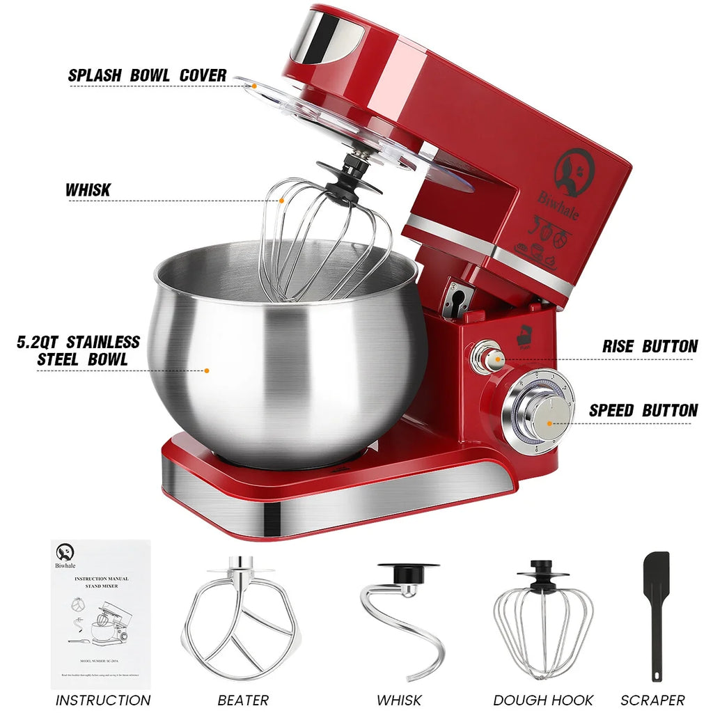 Tilt-Head Stand Mixer 5.2QT 600W 6 Speeds Red L97758