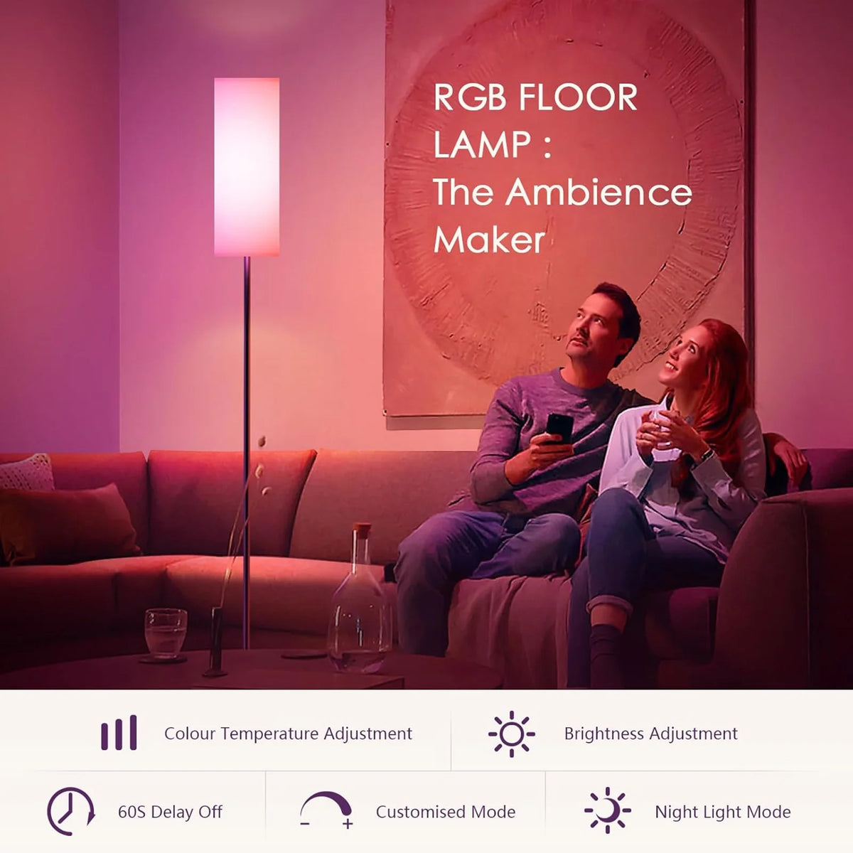 RGB Smart LED Floor Lamp with White Lampshade O892409
