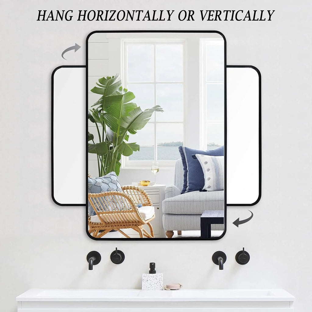 Black 30x48 Rectangular Metal Framed Wall Mirror N946852