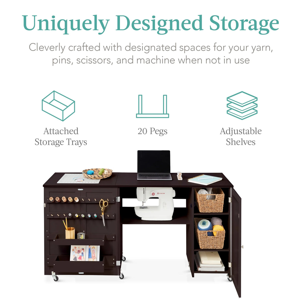 Large Brown Folding Sewing Table with Storage B69978