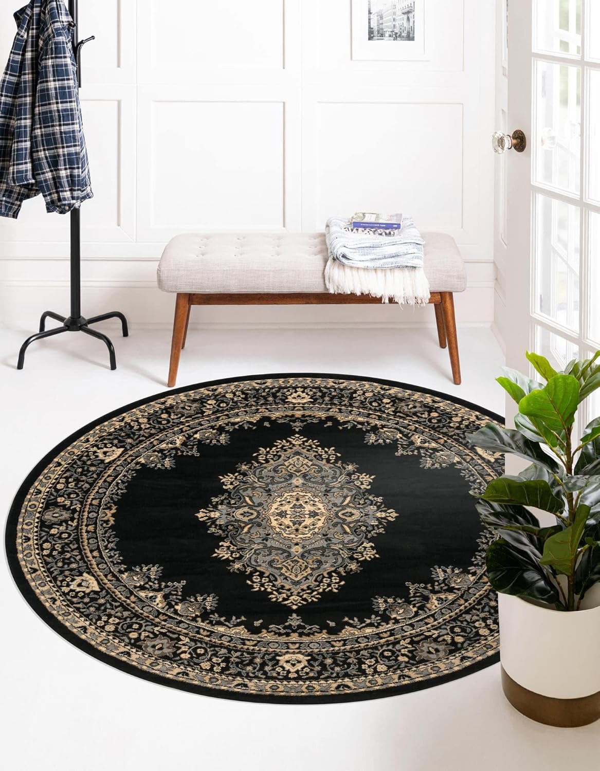8 Ft Round Black Rug L18402