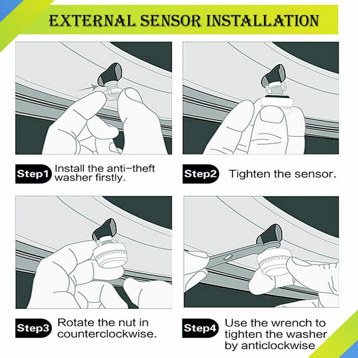 Wireless Solar Tire Pressure Monitoring System with 6 External Sensors Y3925