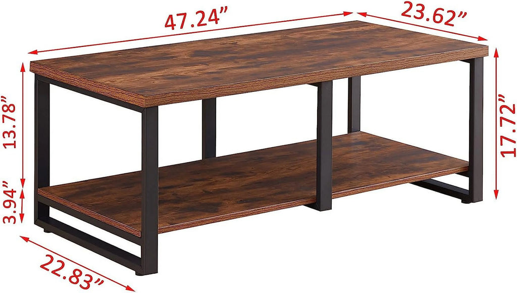 47 Inch Rustic Brown Wood Coffee Table with Storage Shelf R639775