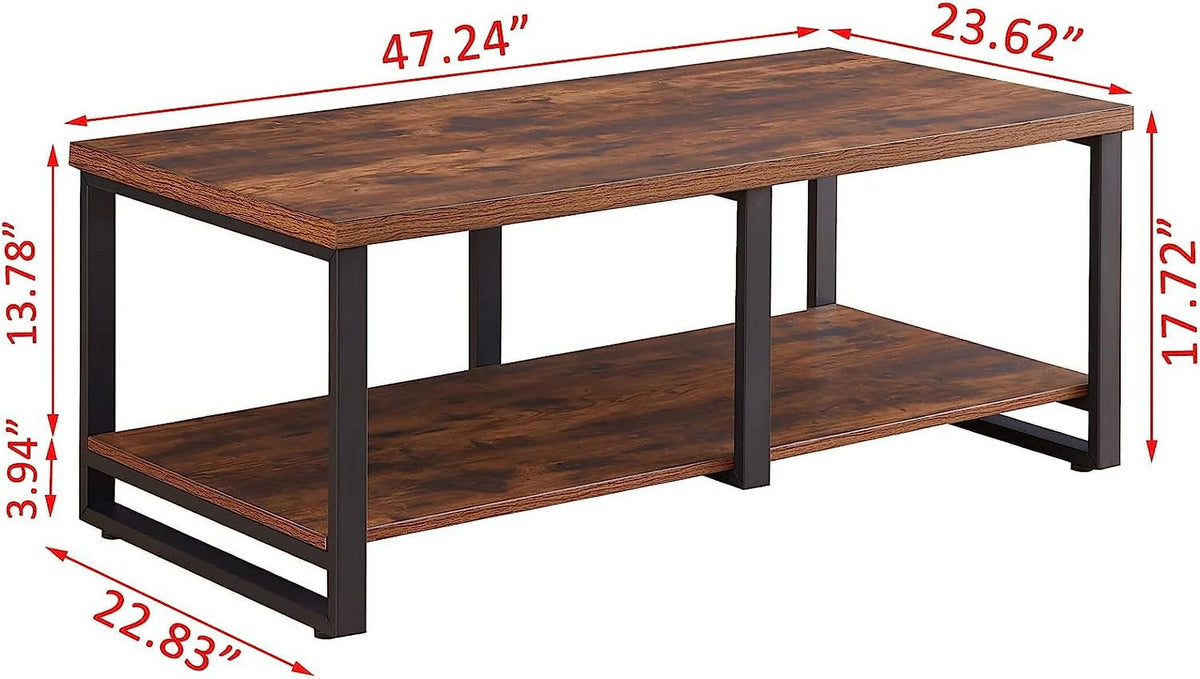 47 Inch Rustic Brown Wood Coffee Table with Storage Shelf R639775
