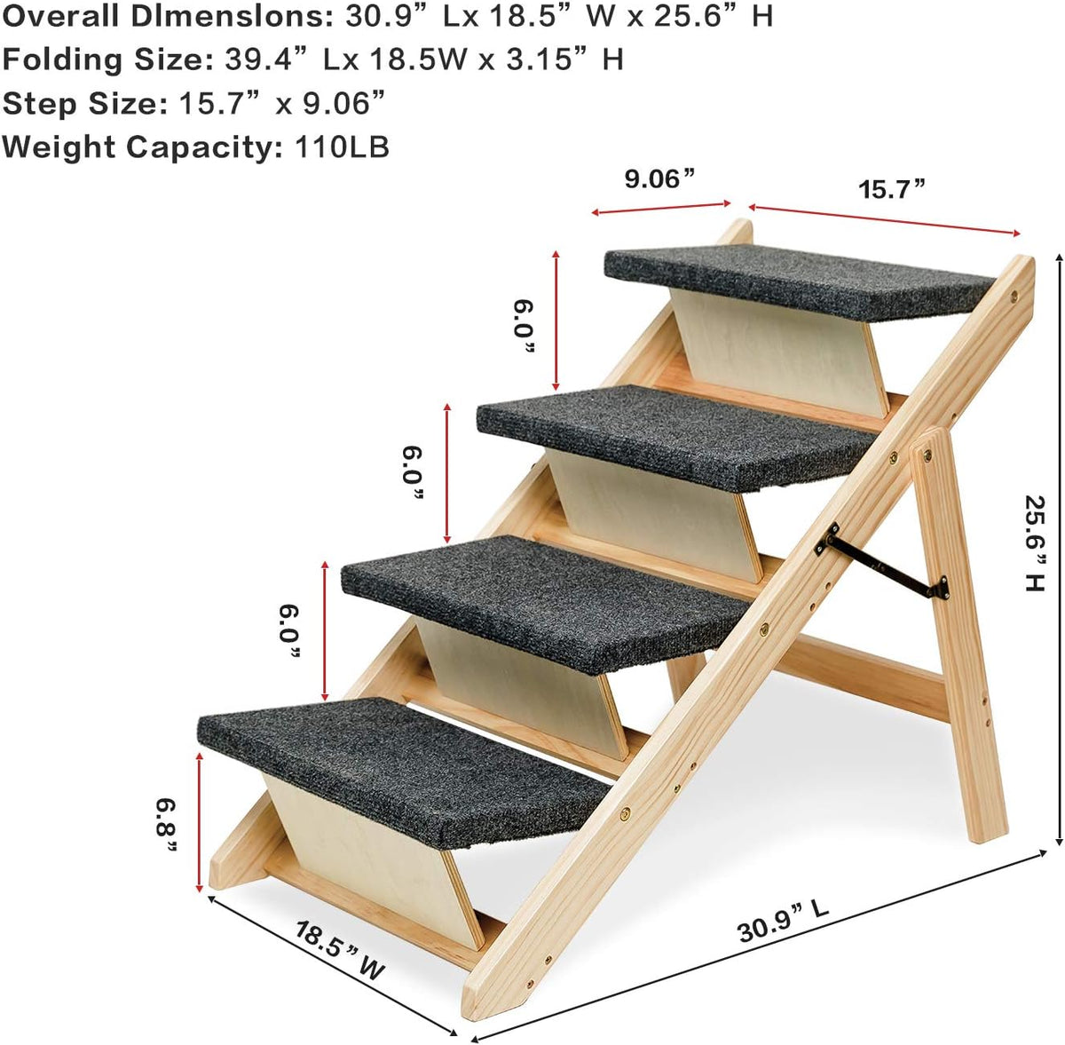 Foldable 4 Levels Wooden Pet Stairs and Ramp C840