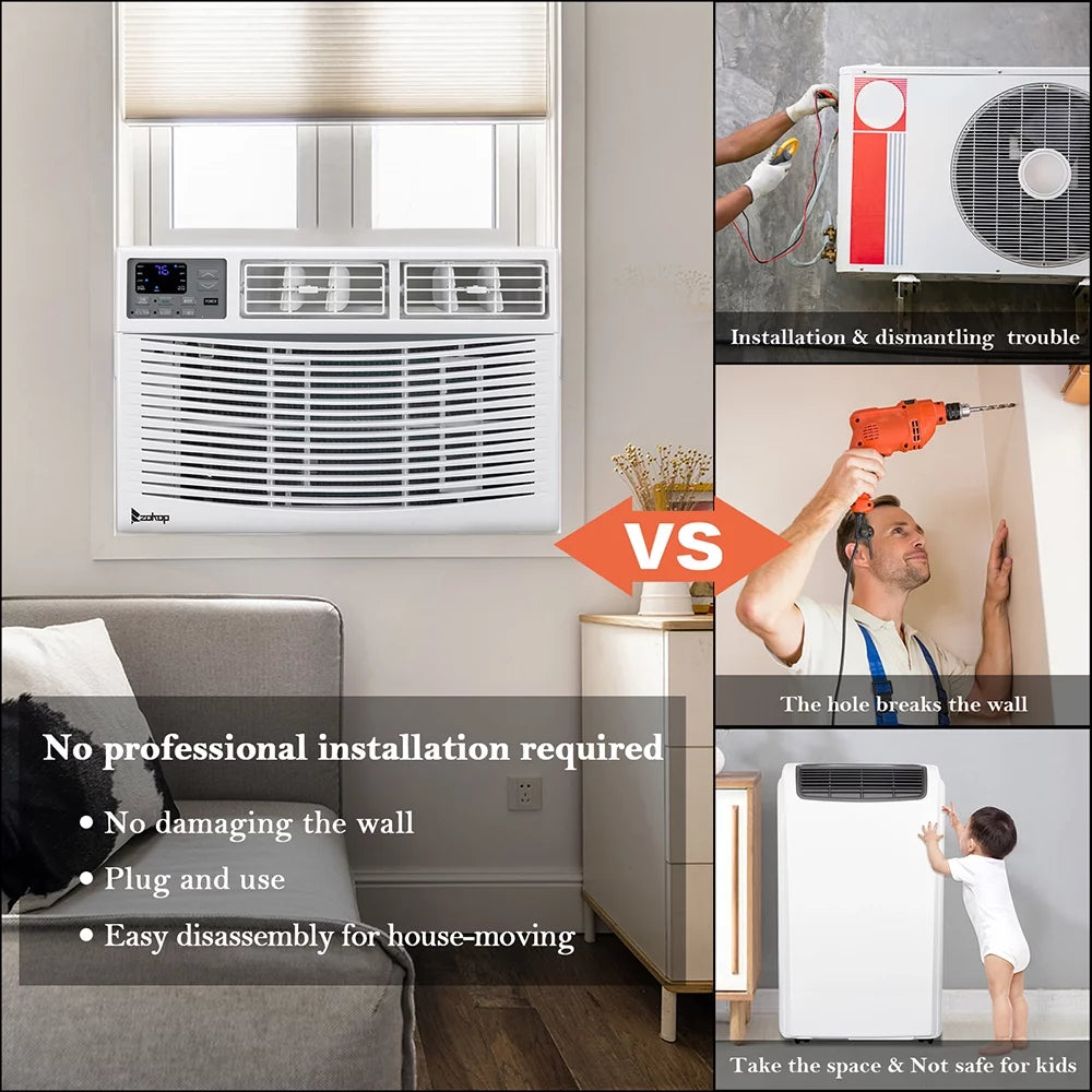 10,000 BTU 115V Window-Mounted Compact Air Conditioner with Remote Control, White H502