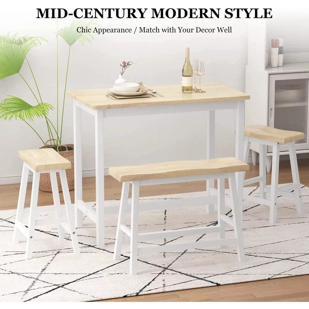 Rubber Wood 4-Person Bar Dining Table Set F8621
