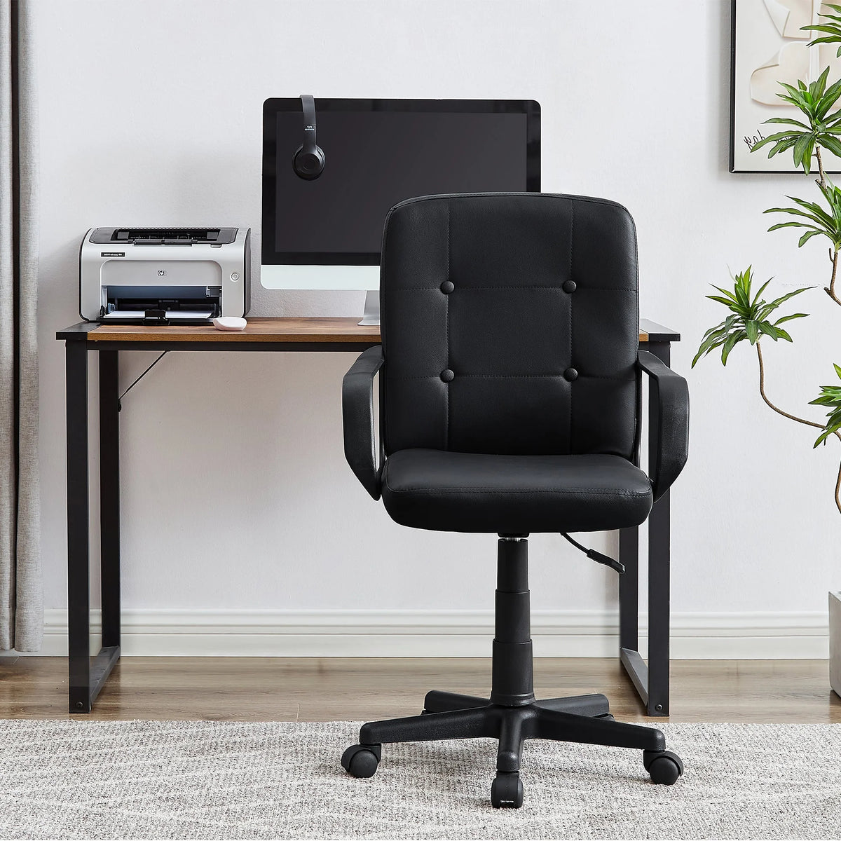 Black Corner Computer Desk & Chair Set Q9556