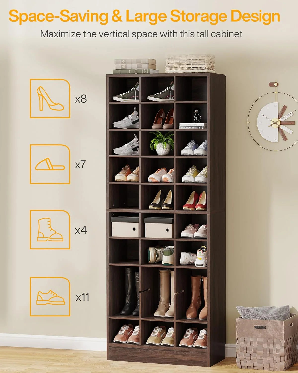 10-Tier Wooden Shoe Storage Cabinet with 30 Cubbies N427138