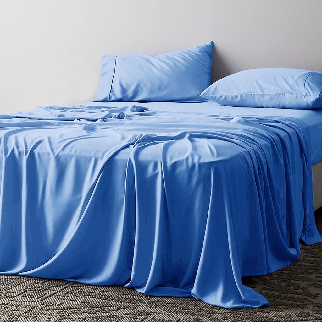 Blue Cal King 400 Thread Count 4 Piece Sateen Weave Cotton Sheet Set Z77655
