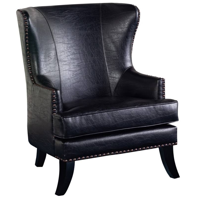 Black Crackle Leather Accent Chair with Nailhead S14162
