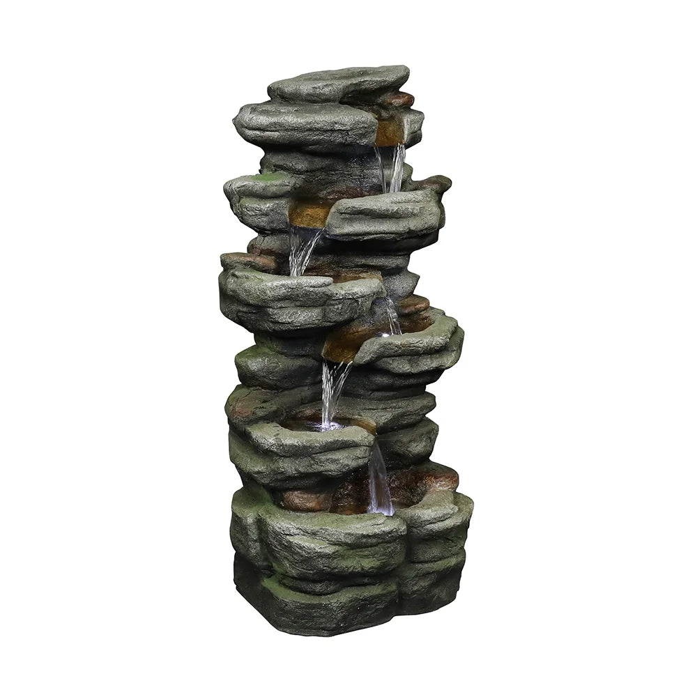 Outdoor 5-Tier Rock Water Fountain with LED Lights D8203