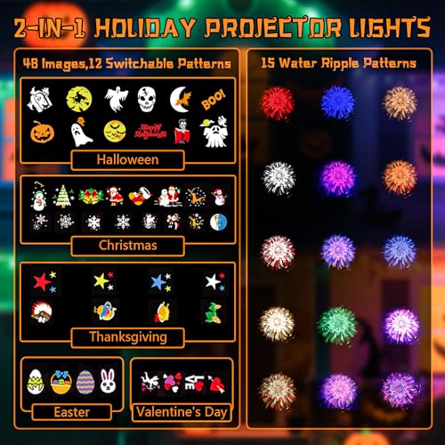 2-In-1 HD Moving Pattern Projector Lights with Remote Control, 12 Slides, 15 Colors, IP65 Waterproof P55728