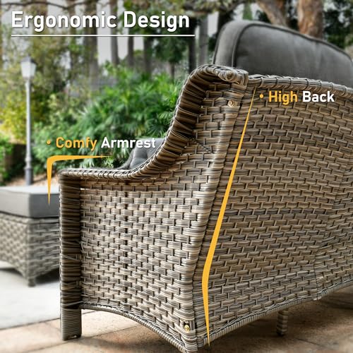 6 Piece Outdoor Wicker Patio Furniture Set with Fire Pit Table (Red) U981014