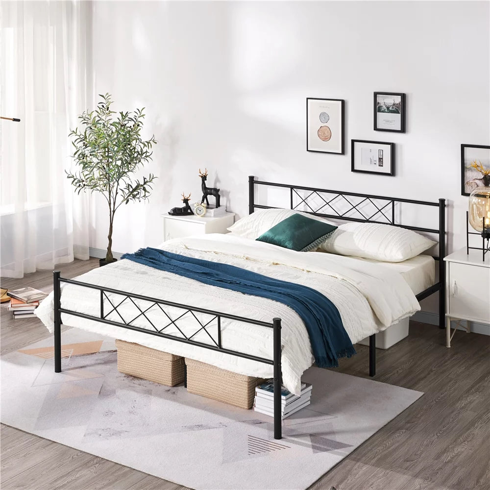 White Twin Metal Bed Frame with Headboard & Footboard O66954