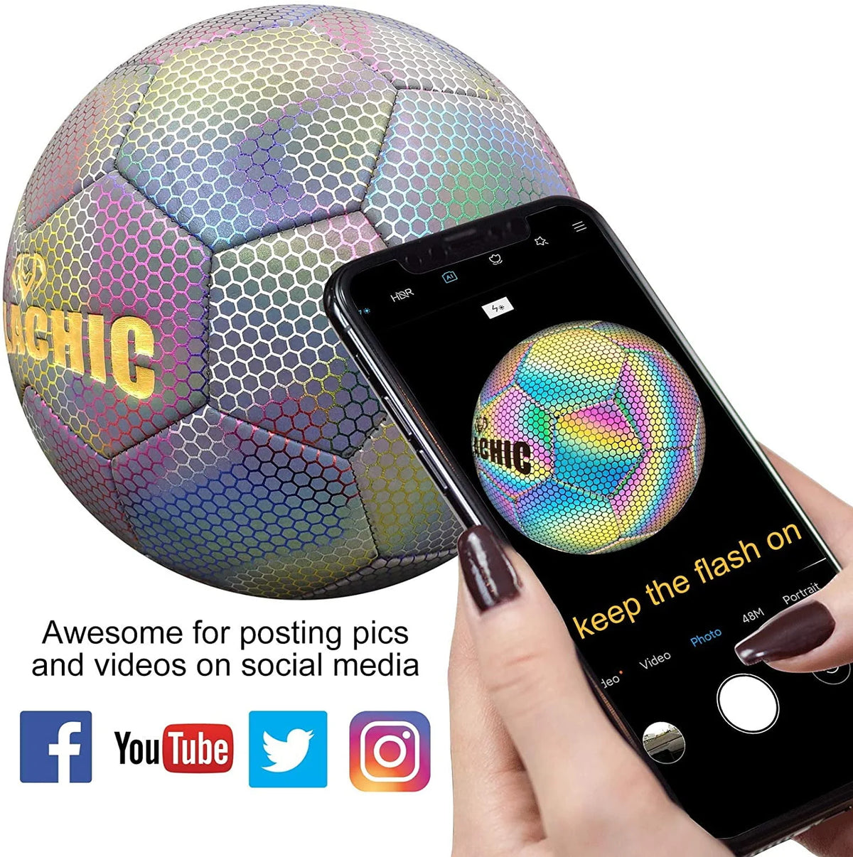 Holographic Reflective Soccer Ball Size 4 & Size 5 I80457