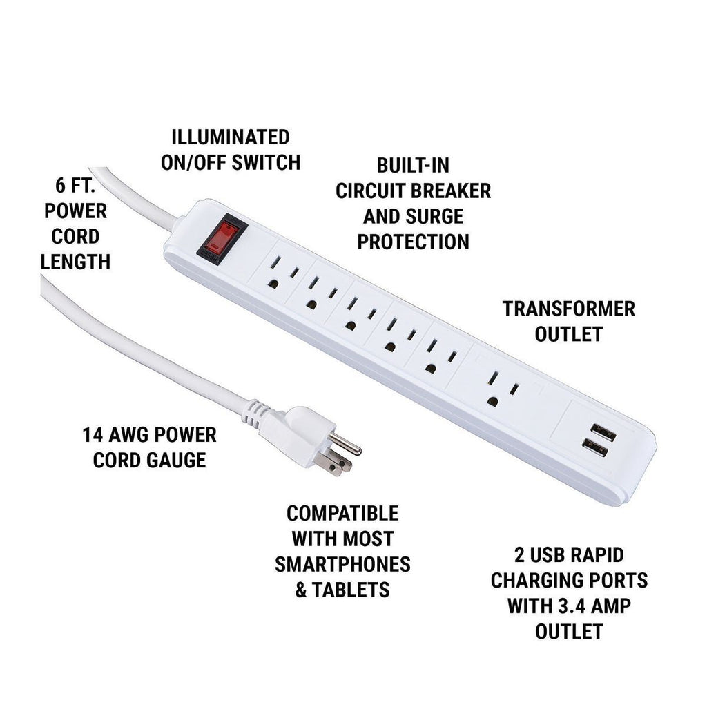 6-Outlet 2 USB Power Strip L3367