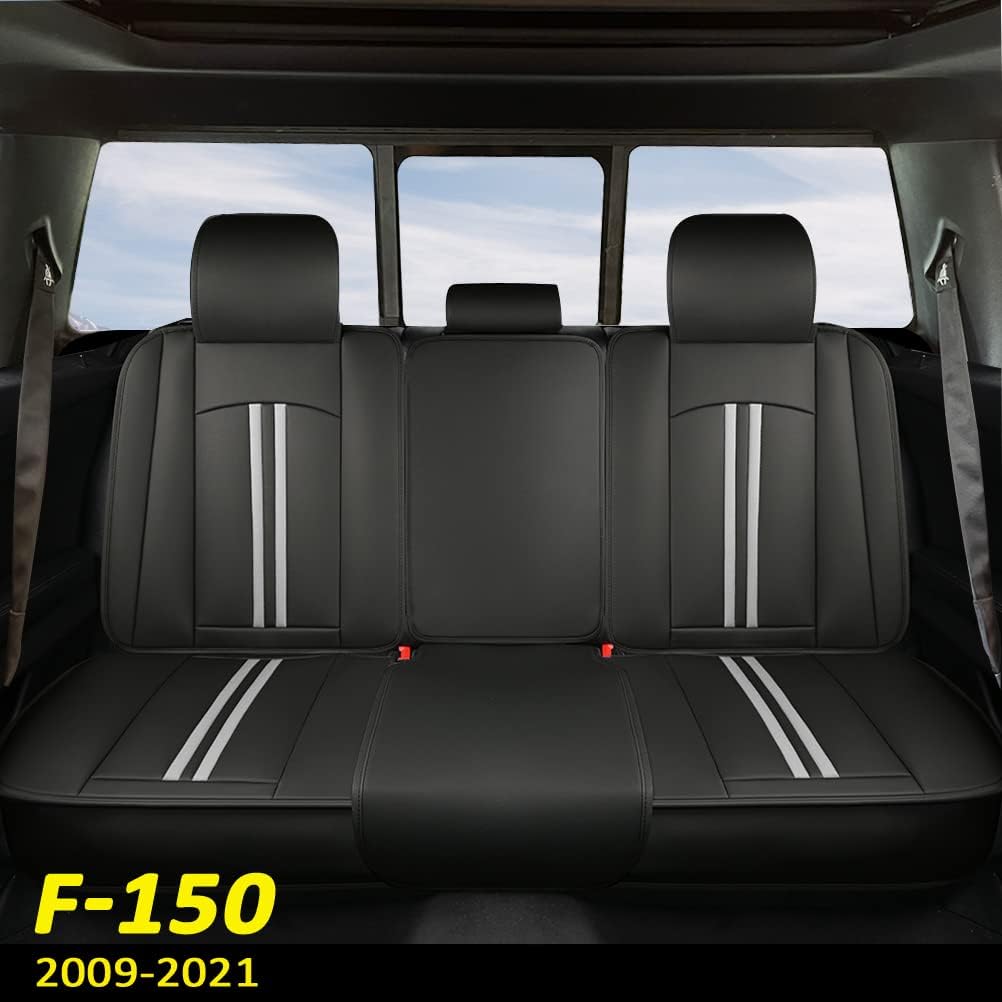 Rear Bench Car Seat Covers Faux Leather Seat Protectors (Black+Beige) Z7489