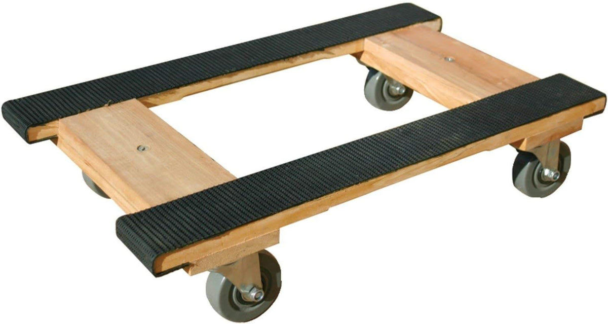 Heavy Duty American Oak Furniture Dolly 4 Wheels with Full Length Rubber Tread Dual Rail 18 X 30 with 4 Inch CASTERS O254788
