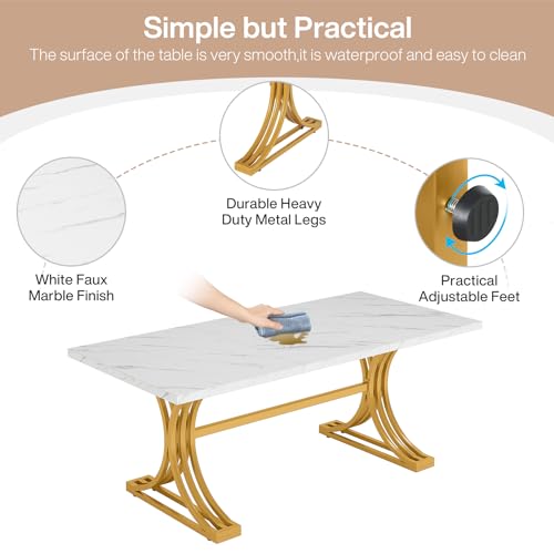 63-Inch Rectangular Dining Table with Grey Table Top and Metal Legs D2064
