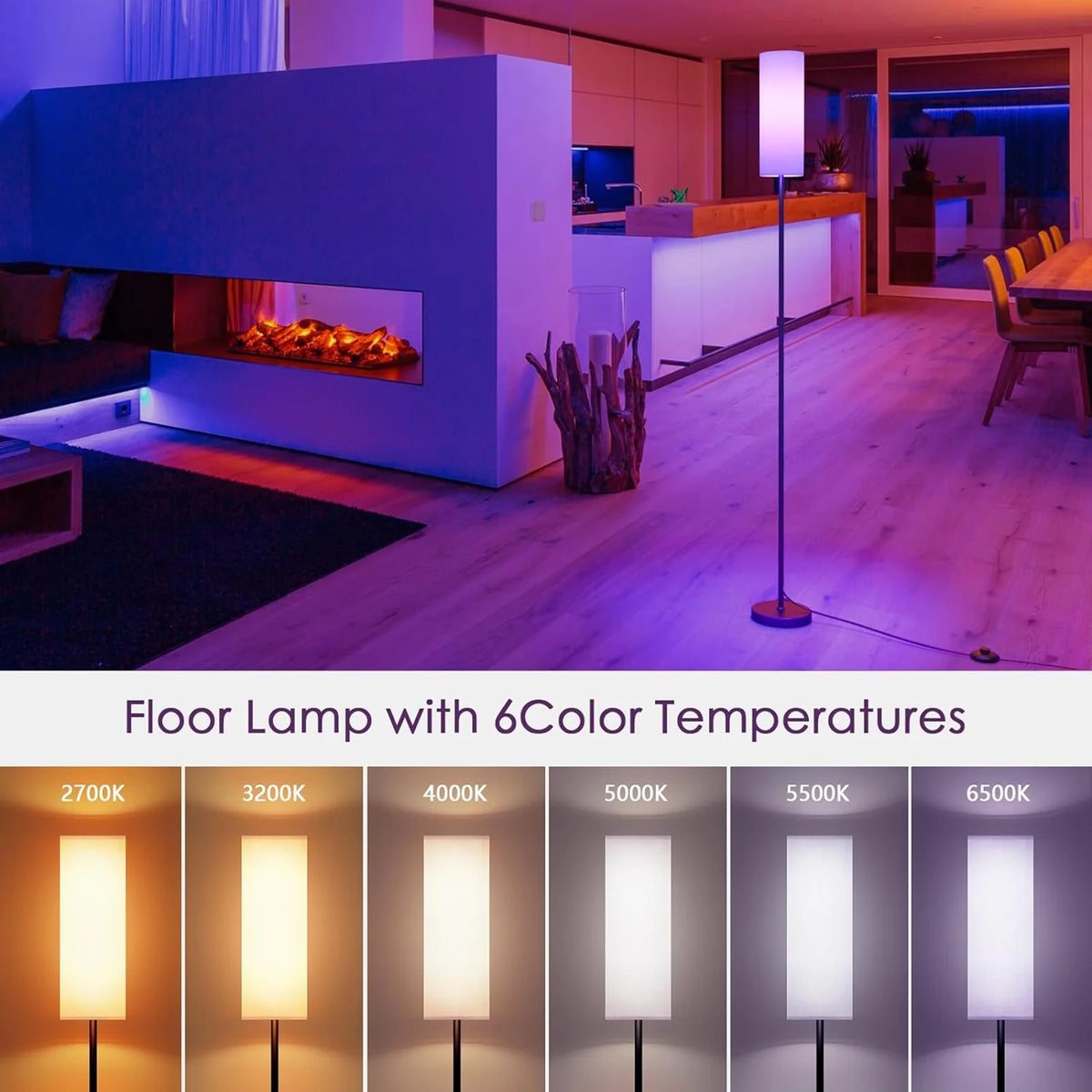 RGB Smart LED Floor Lamp with White Lampshade O892409