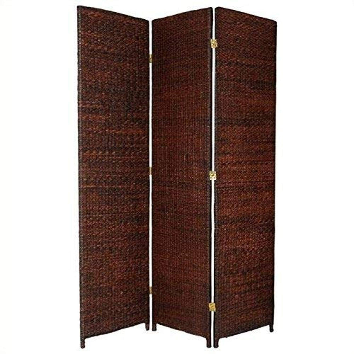 6 ft. Tall Rush Grass Woven Room Divider - 3 Panel - Dark Brown P7297