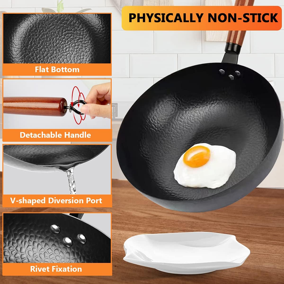 14 Piece Carbon Steel Wok Pan Set with Wooden Lid X5714