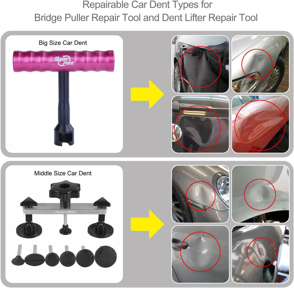 68 Pcs Auto Body Paintless Dent Removal Tools Kit LED Reflect Light Board Dent Lifter Bridge Puller Set H4174