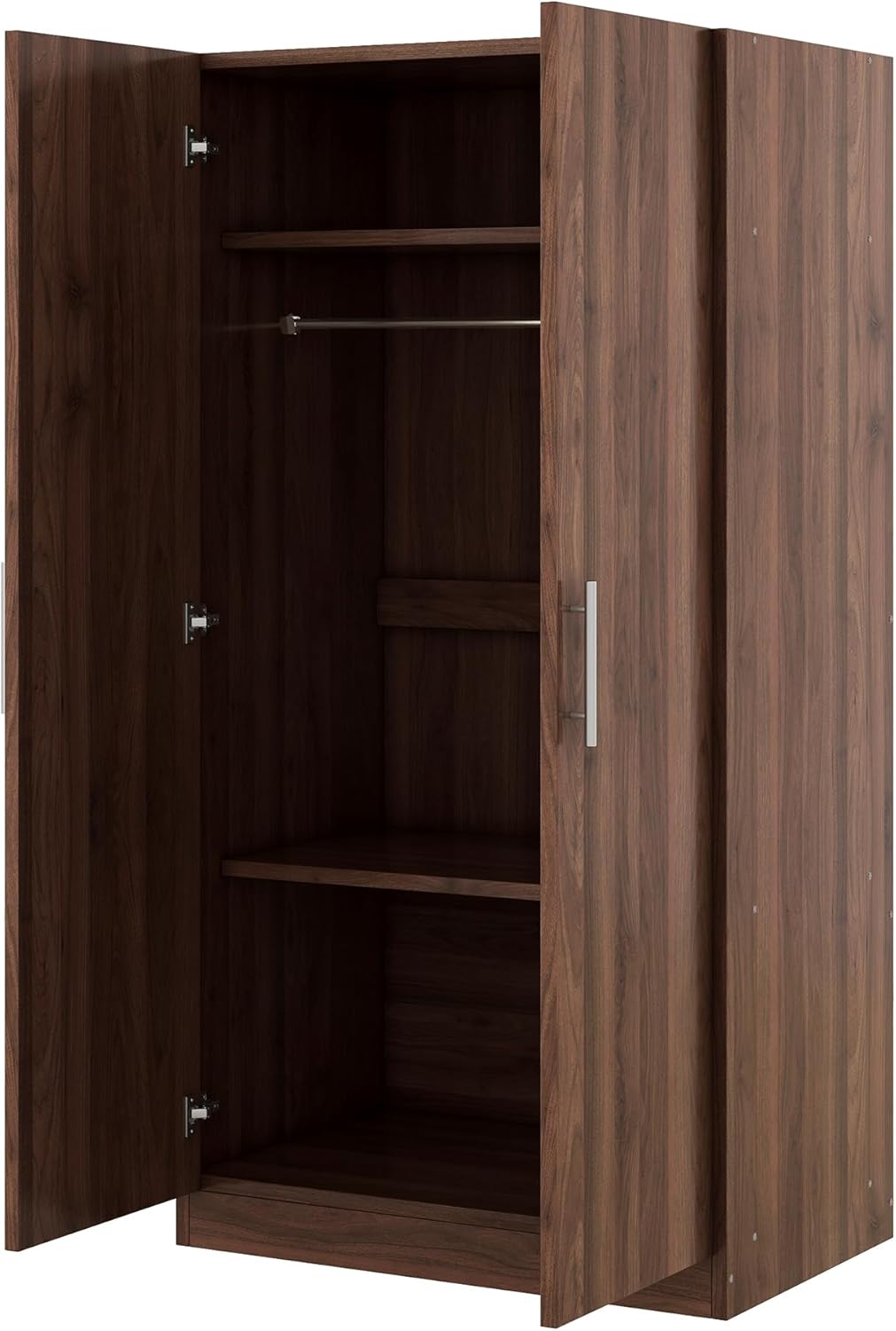 2-Door Wooden Wardrobe Armoire with 3 Adjustable Shelves and Hanging Rod, Brown L81498
