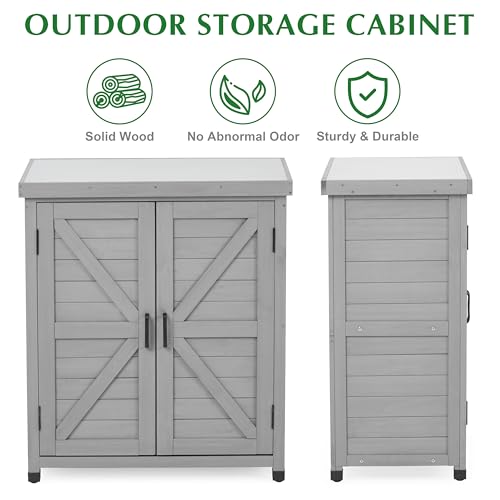 Outdoor Storage Cabinet & Potting Bench Table with Metal Top F408566