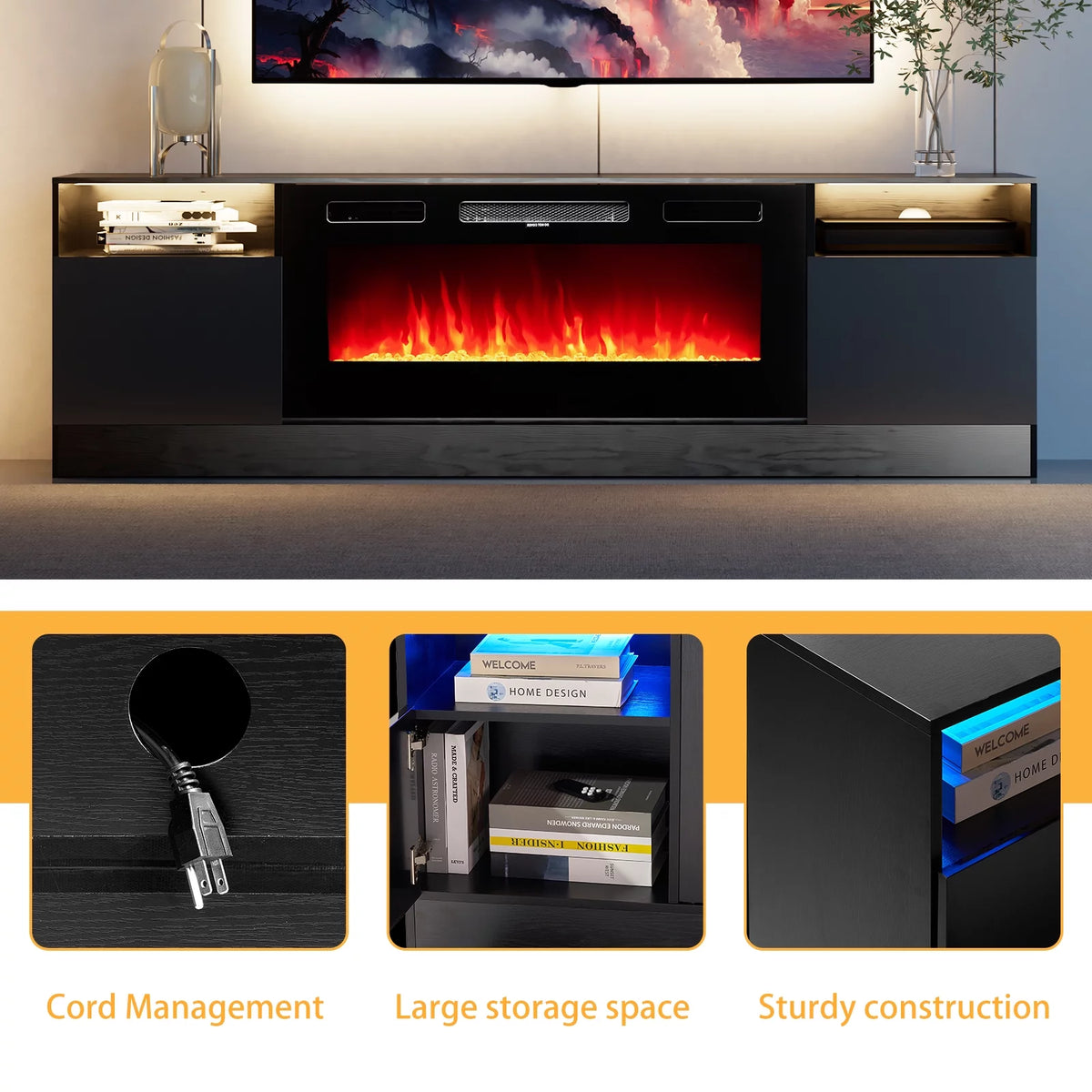Black Fireplace TV Stand with 36'' Electric Fireplace F30208
