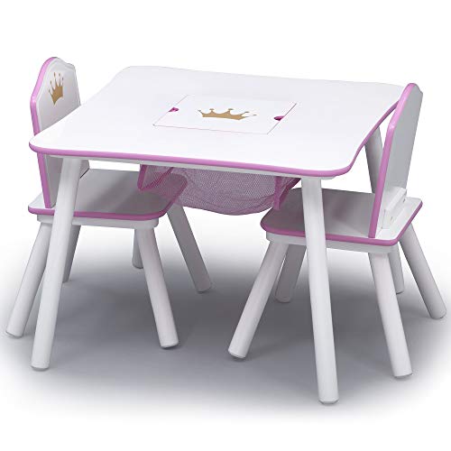 White/Pink Kids Wood Table and Chair Set with Storage L24222