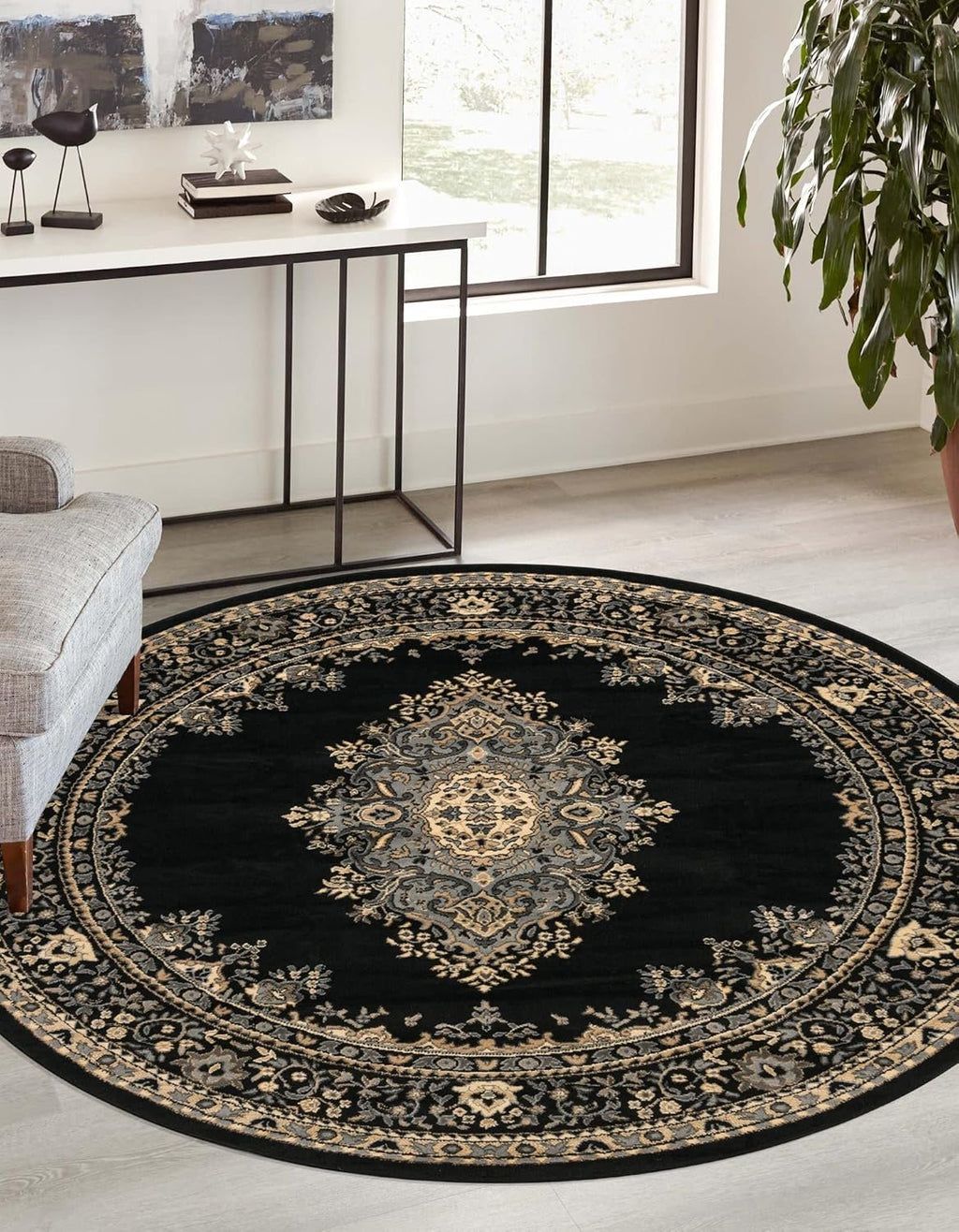 8 Ft Round Black Rug L18402