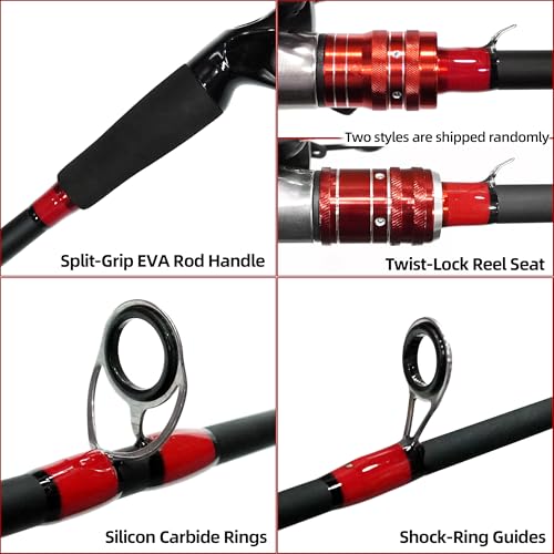 Fishing Rod and Reel Combo, 6 Foot 7 Foot 2-Piece, Fiberglass Carbon Fiber Rod with EVA Handle P8049
