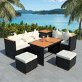 7 Piece White Cushioned Poly Rattan Outdoor Furniture Set T480