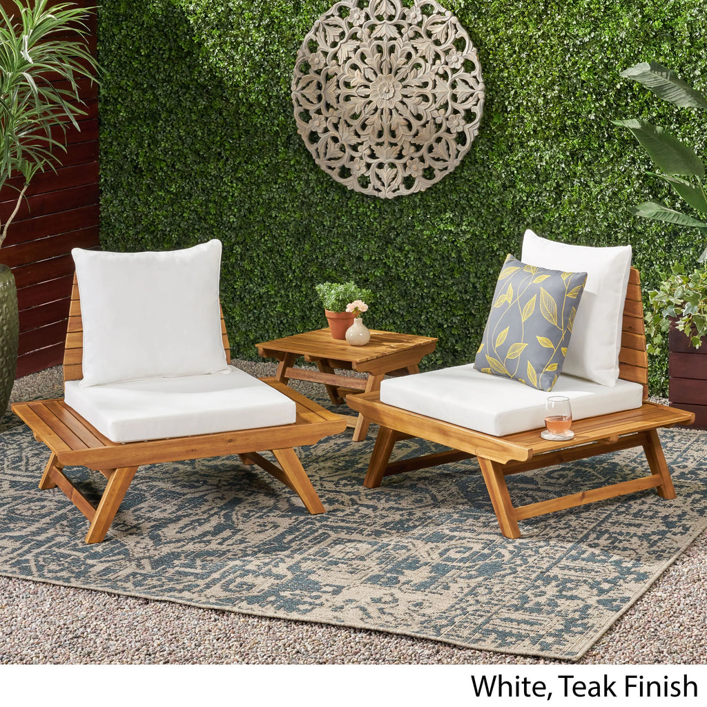 White Outdoor Wood Club Chair with Cushion Set of 2 P8033