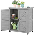 Outdoor Storage Cabinet & Potting Bench Table with Metal Top F408566